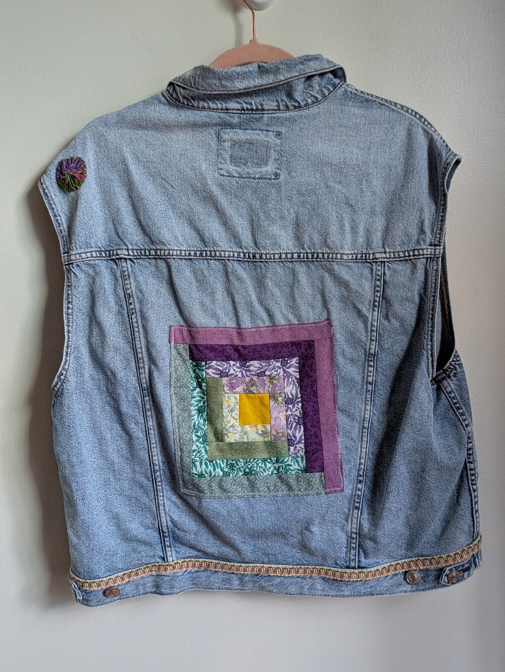 Handmade Light Wash Bohemian Artsy Quilt Patchwork Denim Vest Size Medium